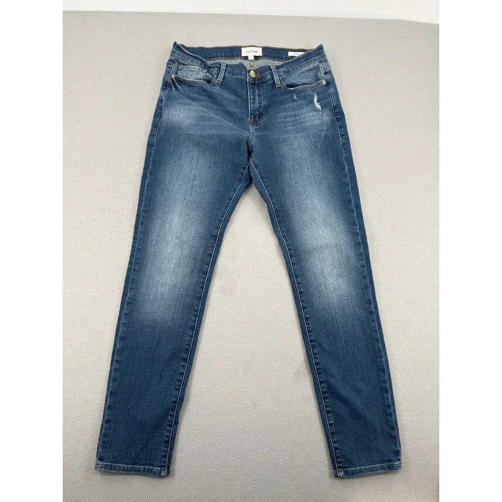 FRAME Le Garcon Slim Boyfriend Jeans Womens 29 (31x29) Azure Blue Distressed